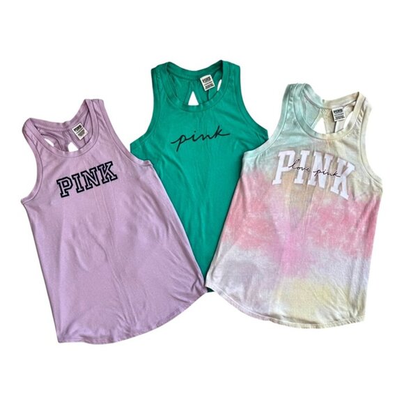 PINK Victoria's Secret Racerback Tanks! Lot of 3, XS, EUC! Purple/Green/Tie Dye - Picture 8 of 9